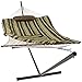 Sunnydaze Cotton Rope Freestanding Hammock with 12 Foot Portable Steel Stand and Spreader Bar, Indoor or Outdoor Use, Pad and Pillow Included, Desert Stripe