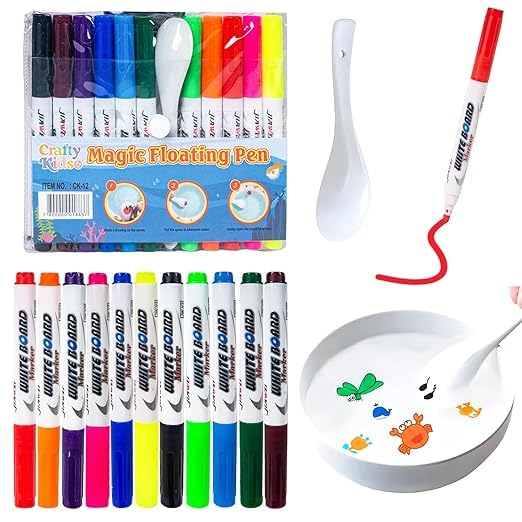 11 Pcs Magical Water Pens, Floating Ink Marker Pen Set for Kids, Water Drawing Kit with Ceramic Spoon, Water-Based Doodle Markers for Drawing, 8+ Years (Multicolor, Pack of 11)-image-39