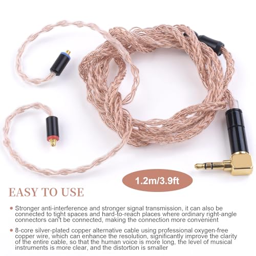 8 Core SE215 Cable Compatible with Shure SE215, SE315, SE425, SE535, SE846, AONIC 215, AONIC 3, AONIC 4, UE900, WESTONE W40, W60, B50, W80 Earphones, MMCX Headphone Cable, 4ft
