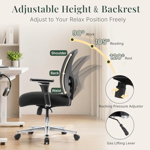 Image of DUMOS Big and Tall Office Desk Chair, Ergonomic Mesh Computer Chair | Comfortable Lumbar Support, 4D Armrest, 500lbs Heavy Duty, Wide Seat, 360 Swivel Rolling Wheels, Adult, Ink
