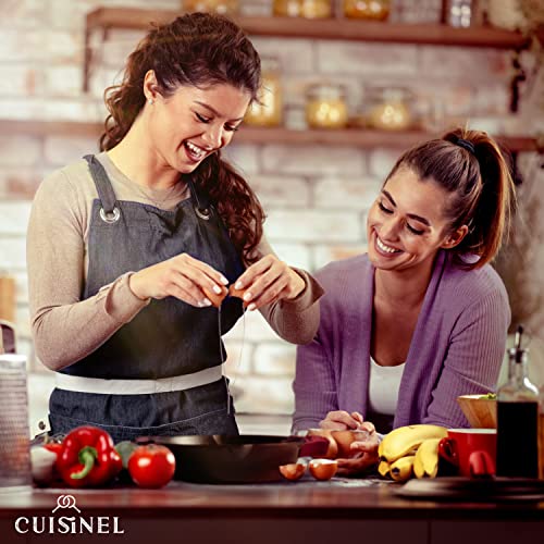 Image of Cuisinel Cast Iron Skillet + Cast Iron Lid Set - 10+12 inch-Inch Dual Handle Frying Pans + Pan Scraper + Silicone Handle Covers - Preseasoned Indoor /Outdoor, Grill, Stovetop, Induction, Oven Cookware