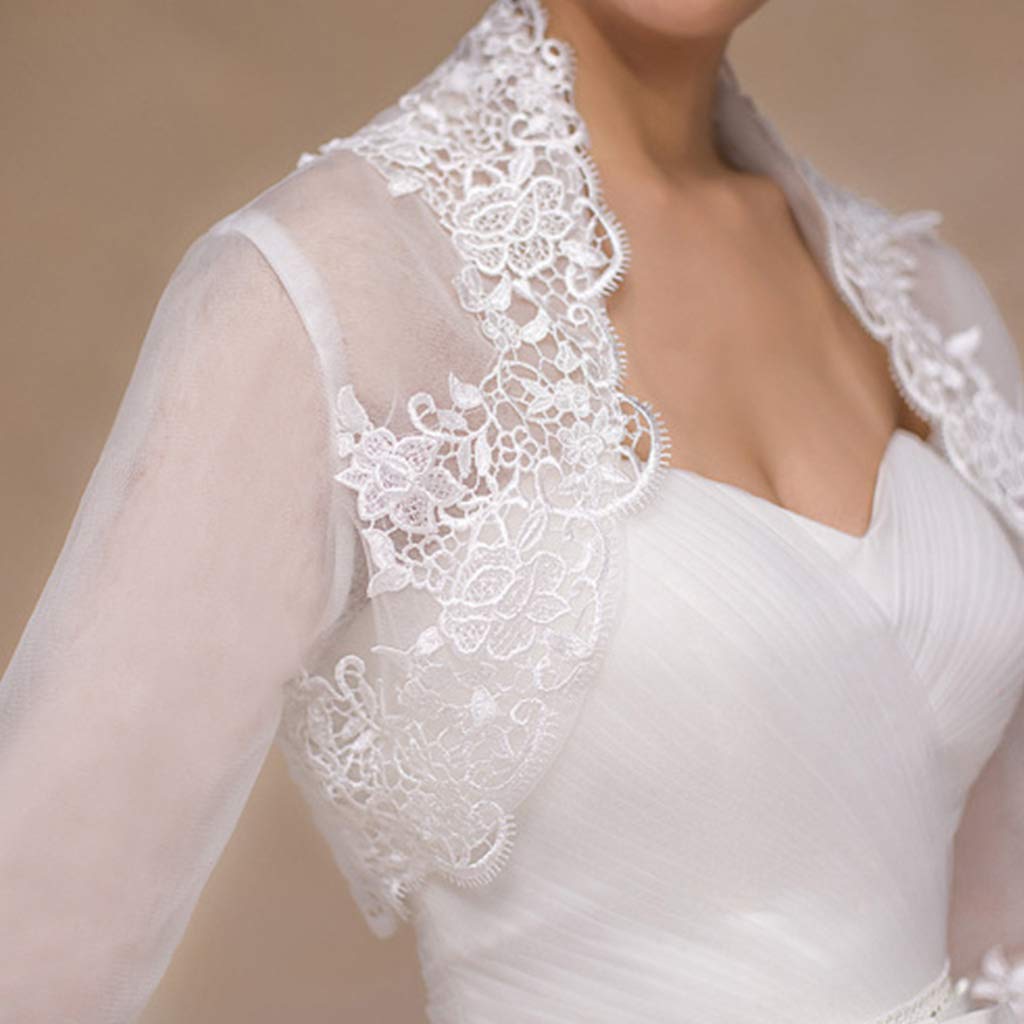 Chal de Boda, Chaqueta de Boda de Manga 3/4 para Mujer Capa con Adornos de Encaje Floral Abrigo encogiéndose de Hombros Cárdigan Bolero