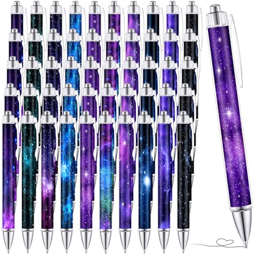 Sayglossy 50 Pcs Galaxy Ballpoint Pens Christmas Gifts Bulk Space Star 1.00 mm Black Ink Smooth Retractable Pens Writing Space Galaxy Ballpoint for Office Classroom Activity Christmas Party Supplies