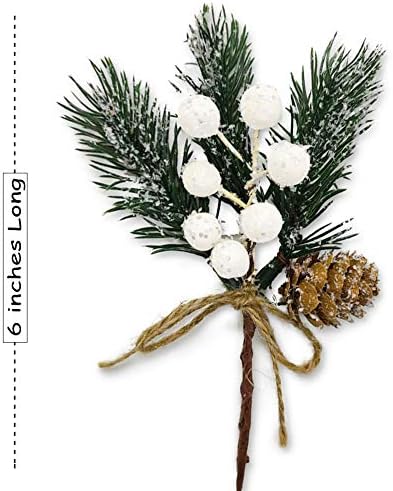 Morofme Artificial Christmas Picks 8pcs White Christmas Berries Stems Pine Branches Cones Holly Spray Winter Holiday Floral Pick for Xmas Decor Wreath Garland Crafts Xmas Tree Gift Wrap DIY Ornament