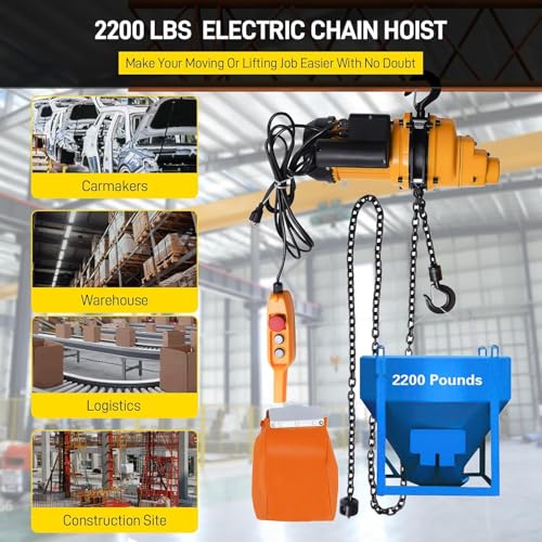 Electric Chain Hoist 2200 lbs – 1 Ton Overhead Crane, 13ft Lift Height, 110V with 10ft Wired Remote, Emergency Stop Switch, Heavy Duty for Garage & Workshop - Thumbnail 7