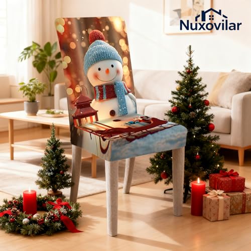 Image of Nuxovilar 2PCS Smiling Snowman Sleigh Stretch Chair Covers 23.6x70in