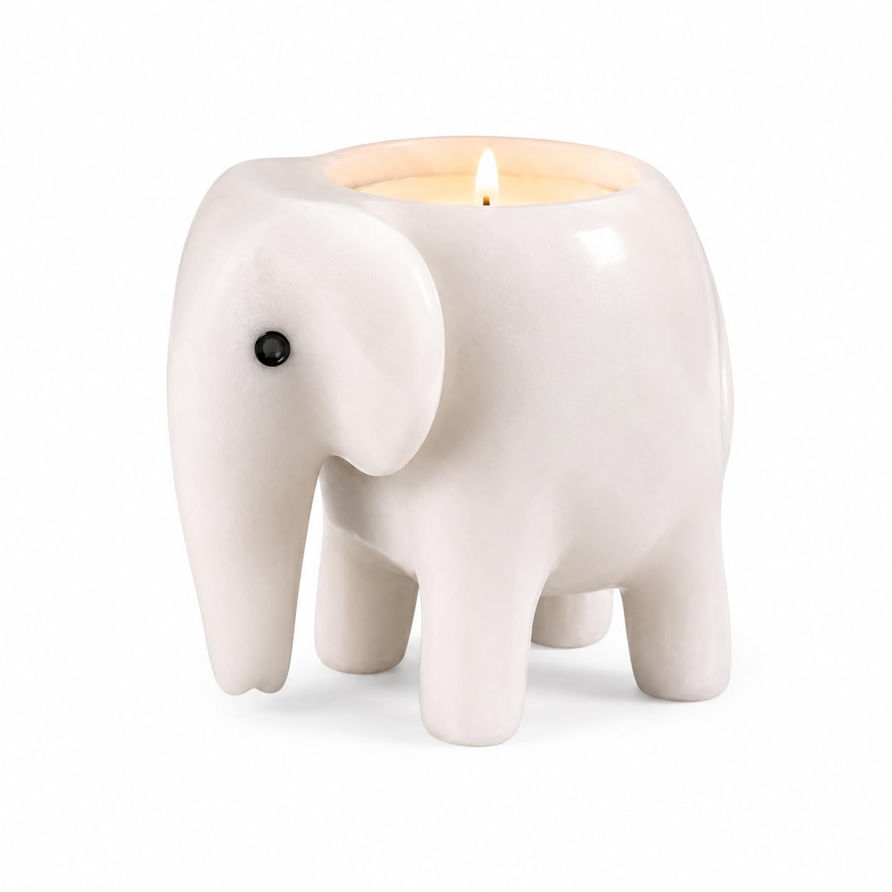 Onyx Elephant Tea Light Elephant Light Candle Holder Ornament Fossil Stone (White Marble)