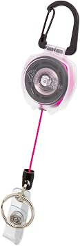 KEY-BAK Clear Sidekick Retractable Carabiner Keychain with Color Cord & Badge Strap Holds Up to 5 Keys Pink
