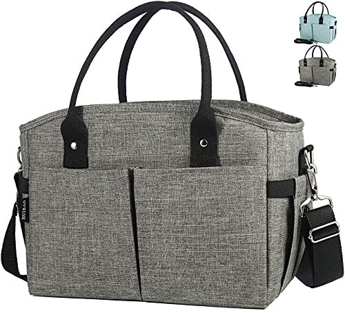 Lunch Box Large Lunch Bag, Thermal Cooling Tote Insulated Lunch Bags with Shoulder Strap for Women Men Adults Teacher College Work (Gray)