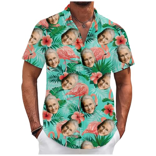 Tingwei Camisa Hawaiana Personalizada con Foto del Rostro Funky Camisa Hawaiana Hombre Mujer Personalizado Manga Corta Camisas Verano Camisa Estampada Aloha Vacaciones de Impreso Playa Camisa