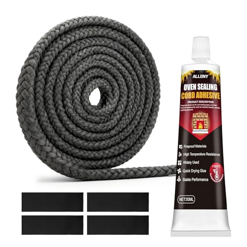 ALLONY Colle Refractaire, 2.5m Joint Poele a Granule, Joint Cheminée, Silicone Noir, Joint Poele a Granule 10mm, Mastic Refractaire pour Poele a Bois,...