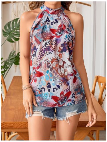 Image of RoseSeek Women's Tropical Paisley Halter Blouse Boho Shirt Vacation Tops