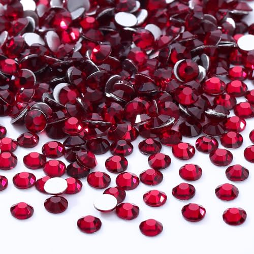 Image of Siam Flatback Rhinestones, Glass Rhinestones for Nail Art and Craft, Glue Fix, Loose Crystal Gemstones(Siam, SS30, 576pcs, 6.4-6.6mm)
