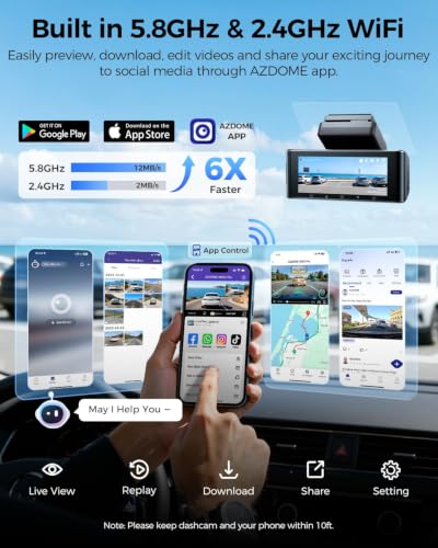 Image of AZDOME 4k Dual Channel Dash Camera for Car Front and Rear, ADAS