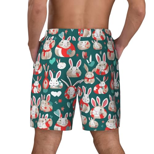 Bunny Rabbits Print Mens Swim Shorts Trunks Inseam Compression Liner Quick Dry Zipper Pocket White4