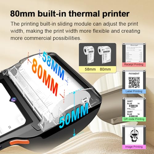 Alacrity Handheld POS PDA Android 14 Receipt Printer 3GB+32GB 1D 2D Barcode Scanner, Wifi/Gps/BT/4G Full Network Connection, 6.5" Touchscreen 80mm Width Thermal Label Printing 6400mAh Battery and NFC by alacrity - Image 3