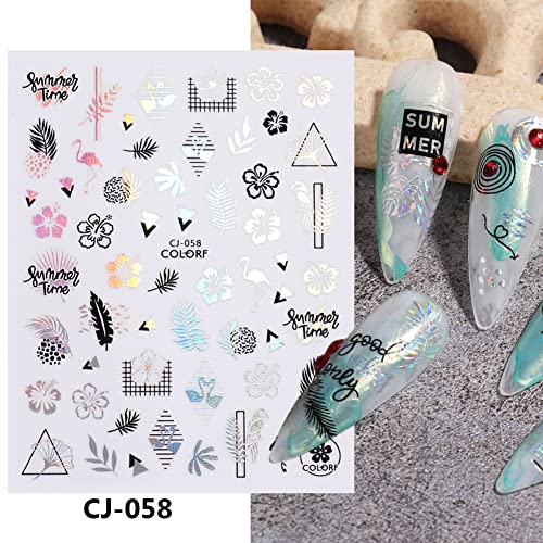 Tropical Nail Art Self-Adhesive Stickers Palm Tree Seashell Mermaid Shape Nail Foil Supplies For Women Nail Decals Printed Ocean Hawaiian Style Designs Nail Designer Decorations In Summer 9Sheet #TOP4