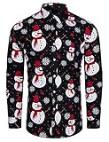 TUNEVUSE Holiday Season Gift-Mens Christmas Shirt Novelty Ugly Santa Claus Long Sleeve Funny Button Down Shirt for Party Black X-Large