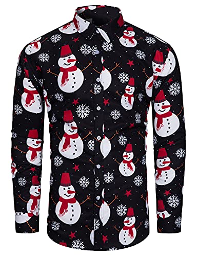 TUNEVUSE Holiday Season Gift-Mens Christmas Shirt Novelty Ugly Santa Claus Long Sleeve Funny Button Down Shirt for Party