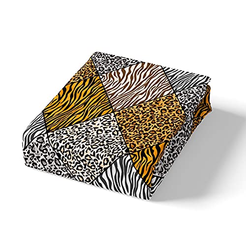 Brown Leopard Bedding Sets Patchwork Grid Cheetah Comforter Cover Safari Animals Skin Duvet Cover Set For Kids Girls Women Zebra Giraffe Tiger Print Quilt Cover 2 Pieces Bedroom Decor Twin Size #TOP3