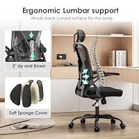 Farini Höhenverstellbar Ergonomischer Stuhl Schreibtisch Stuhl Bürostuhl Bequem mit Kopfstütze, Home Office Stuhl Computer Stühle Chefsessel mit Armlehne, 150 Kg PC Stuhl mit Rollen，Schwarz – Ansicht 5
