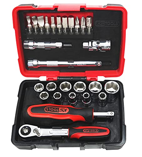 KS Tools 922.0626 - Caisse à Outils Complète en Coffret de Maintenance de 1/4' - Coffret de Douilles et Embouts Ultra Compact - Outillage de la Gamme Ultimate avec Clé à Cliquet Modifix - 27 Pièces