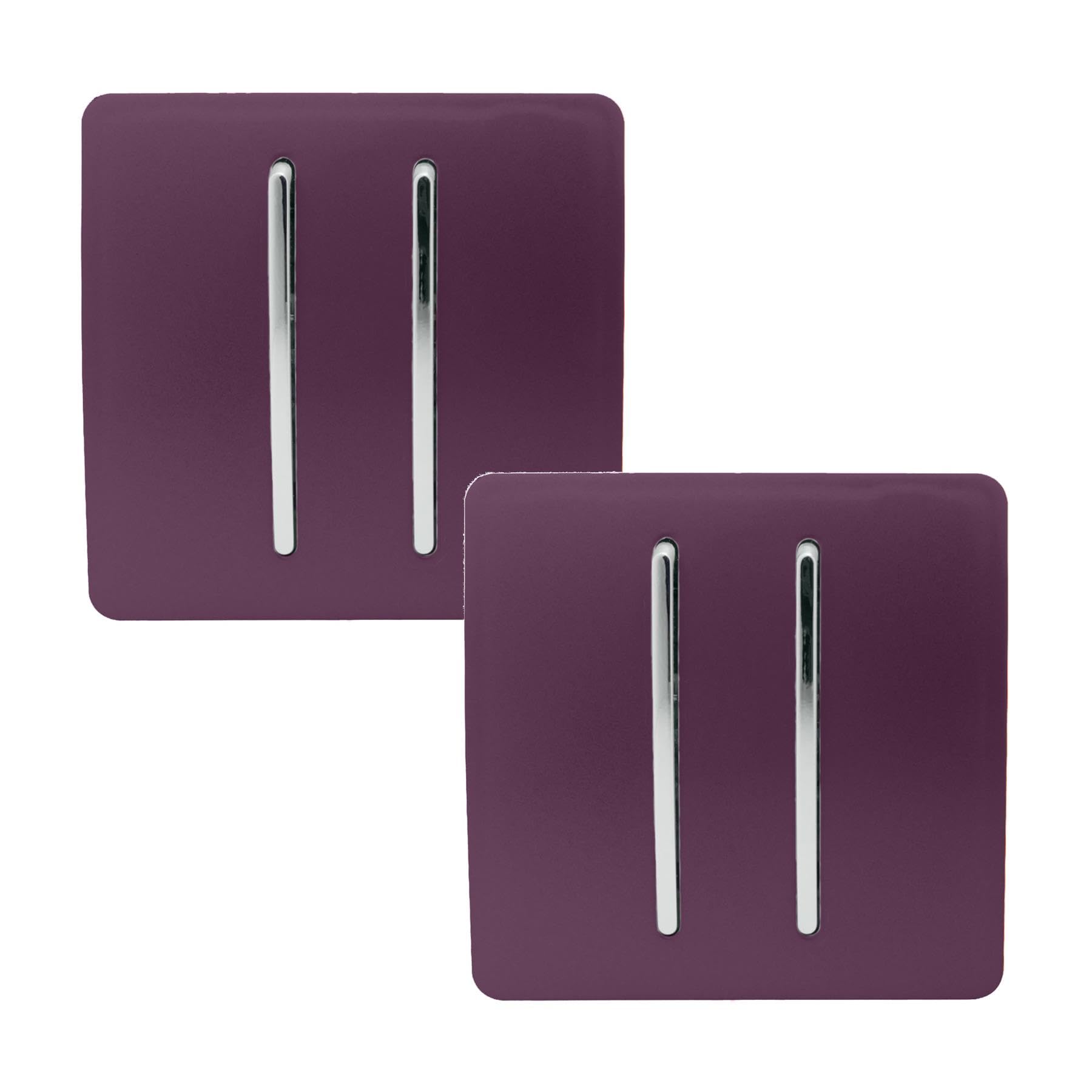 Trendi 2 Gang 2 Way Artistic Modern Glossy 10 Amp Rocker Tactile Light Switch Plum (Pack of 2)