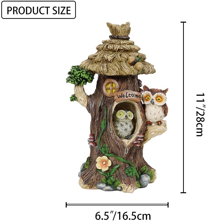 Liffy Solar Powered Owl's House Resin Garden Statue,Hand Painted Owl Welcome Sign Patio Lawn Yard Art Ornaments,Outdoor Indoor Figurine Decorations Housewarming or Birthday Gifts : Everything Else