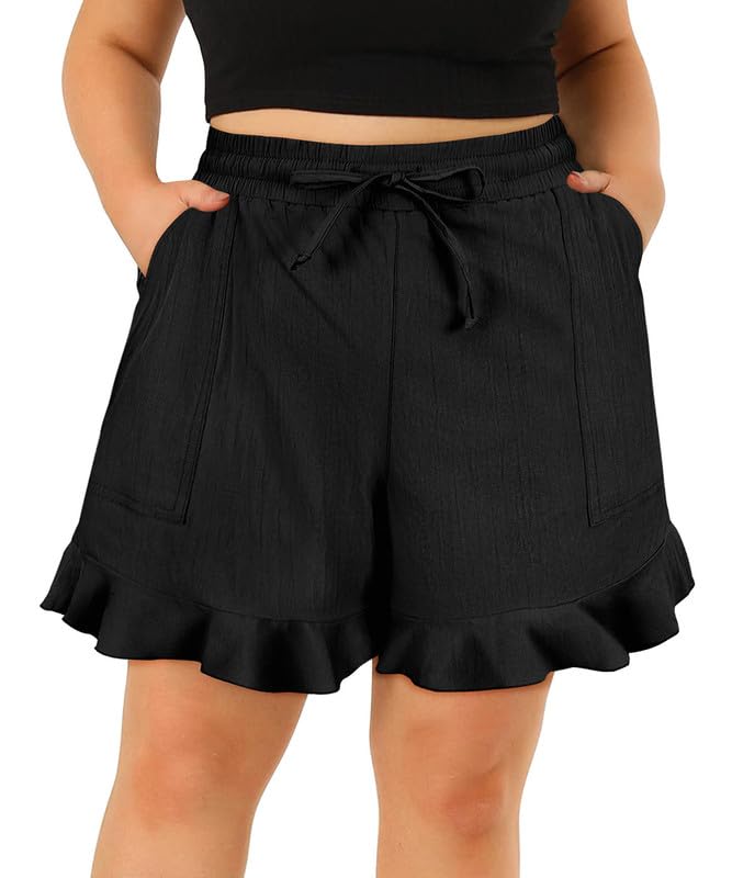 TIYOMI-Plus-Size-Shorts-for-Women-Elastic-Waist-Lounge-Pants-Summer-Beach-Lightweight-Shorts