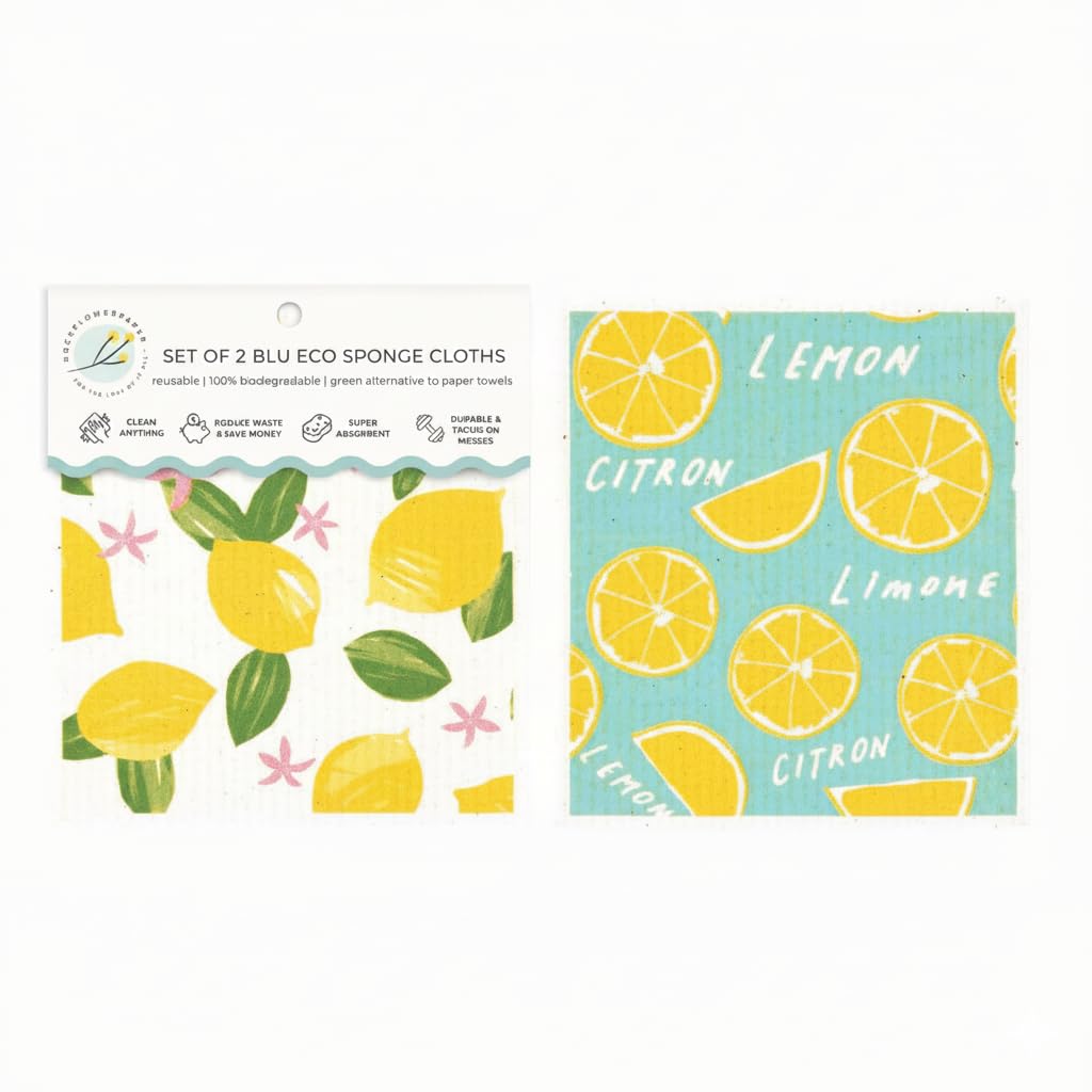 Eco-Friendly blu Sponge Cloth Set - Limone image 5