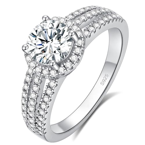 1-2ct Moissanite Engagement Ring for Women,3-Row Halo Setting 6.5-8mm Main Stone D Color VVS1 Simulated Diamond,Wedding Promise Anniversary Ring 925 Silver Jewelry Gift for Women, All Size