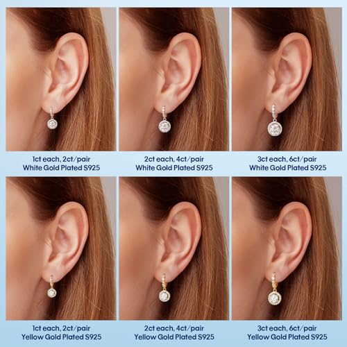 Moissanite Hoop Earrings for Women，2-6CT Halo Round 18K White Gold Plated 925 silver D Color Drop Earrings, Certificate Jewelry for Her Birthday Wedding4