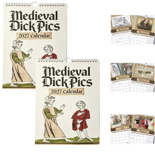 Funny Medieval Pics Wall Calender 2027, Medieval Art Wall Hanging Calendar with 12 Month Historical Art, Funny Desk & Room Decor, Hilarious Adult Humor Gag Gift for Friends & Coworkers，2pc