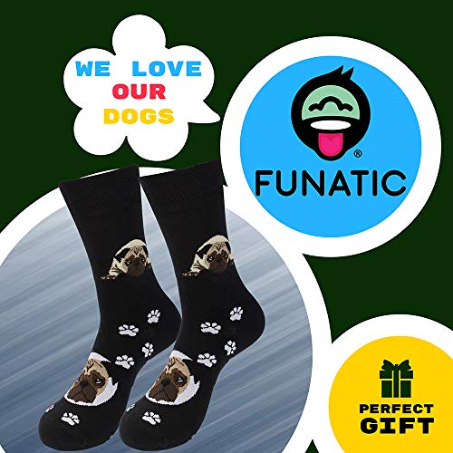 Funatic Pug Novelty Crew Socks | Unisex Puppy Lover Gift With Dog And White Paw Image | Best Canine Pet Owner Accessory | Cute Holiday Party Day Apparel Present For Men And Women | One Size Fits Most #TOP1