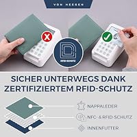 VON HEESEN® Reisepasshülle Leder Etui mit RFID-Schutz - Passhülle Passport Reisepass Mappe Hülle Organizer - Reiseorganizer für Damen & Herren (Türkis - Silver-Pine) – Ansicht 3