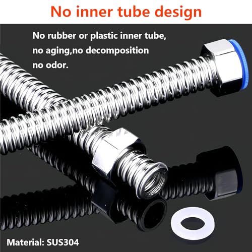 Qrity 10CM Edelstahl Wellrohr, 2 Stück G1/2 x G1/2, Edelstahl Versorgungsschlauch, Biegbar und Form-halten, Anti-Burst Wasserleitung für Badezimmer, Toilette, Wasserhahne, Küchenspülen