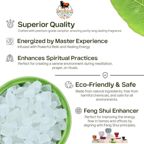 Image of First Hygienic Premium Glass Jar Pack & Lab Tested Edible Grade Solid Crystals Natural Bhimseni Camphor | 100% Pure Organic Mangal Brass Kapoor | Pooja, Havan, Aarti & Aromatherapy Pacha Karpooram |