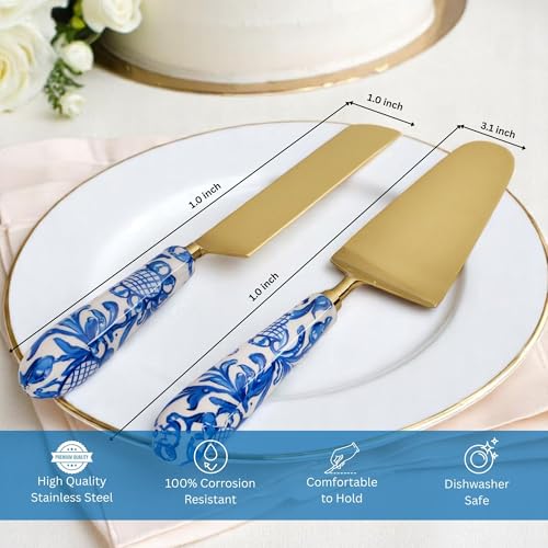 Image of RITUALISTIC Holland Printed Wooden Cake Stand with Metal Legs with Server | Elegant Cake Display for Decoration & Cutting | Round Dessert Tray for Cakes, Events, Birthdays & Home Decor