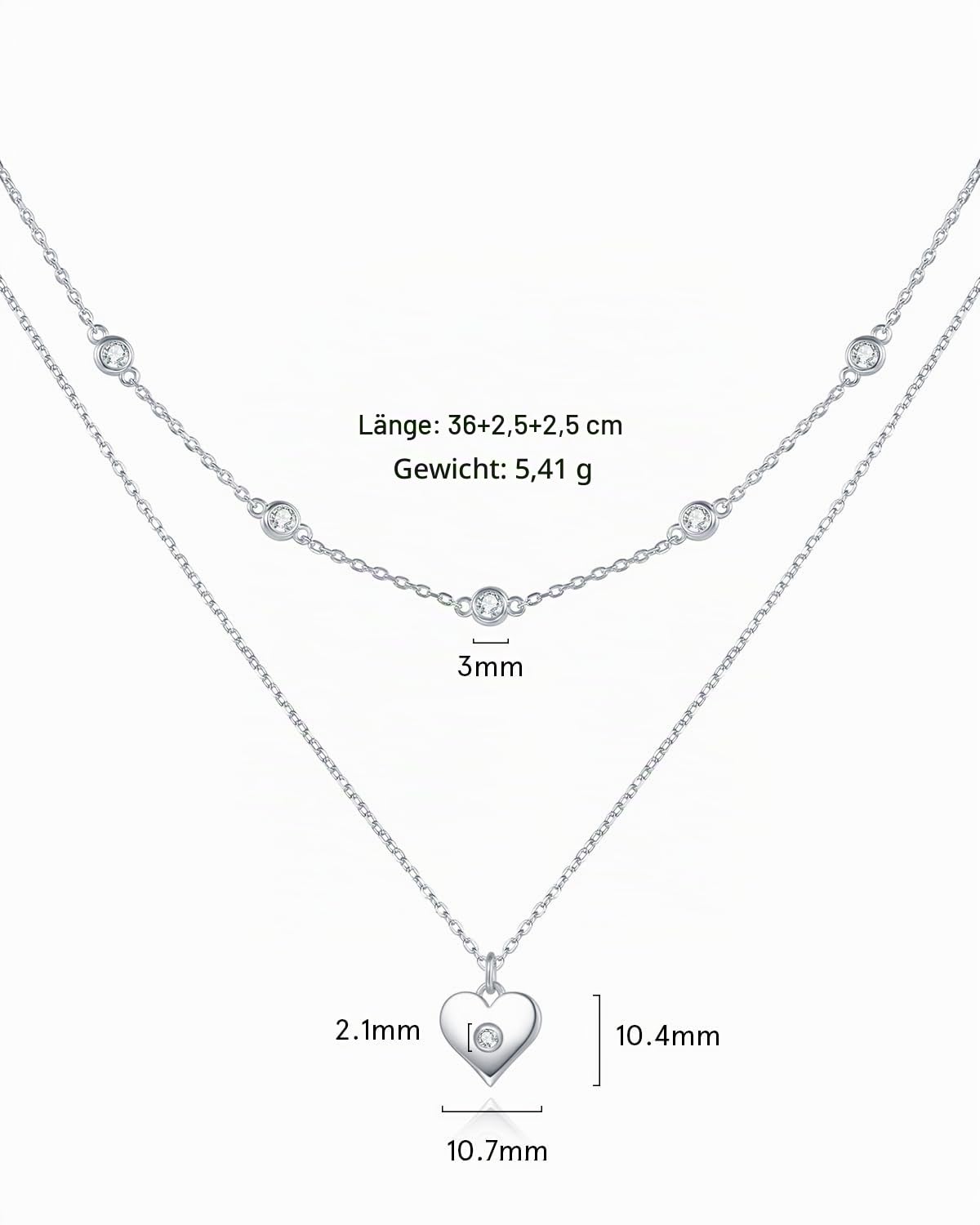 FANCIME Layered Kette Damen mit Anhänger, 14K Weißgold Vergoldet Personalisierte Zarte Mehrreihige Halskette, 925 Sterling Silber Halskette Schmuck für Damen Mädchen
