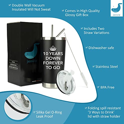 Jenvio 10 Year Anniversary For Him | 20Oz Steel Travel Tumbler/Mug For Coffee Or Cold Drinks | 10Th Tenth Best Wedding Cup Gifts For Men Her Woman Work Husband Idea #TOP1