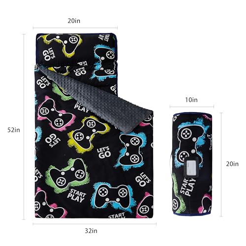 Image of MORAIS Toddler Nap Mat with Pillow and Blanket, 52 inch x 20 inch Lightweight and Soft Nap Mat for Preschool, Daycare, Travel Sleeping Bags