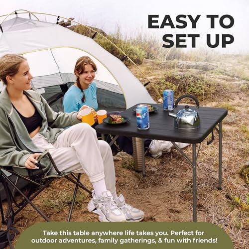 Image of Our Modern Space 34 inch Square Foldable Table with Built in Handle & Steel Legs | Heavy Duty Portable | Perfect for Party, Dining, Wedding, Events, Picnic Indoor, Outdoor, Camping, Utility, Temporary