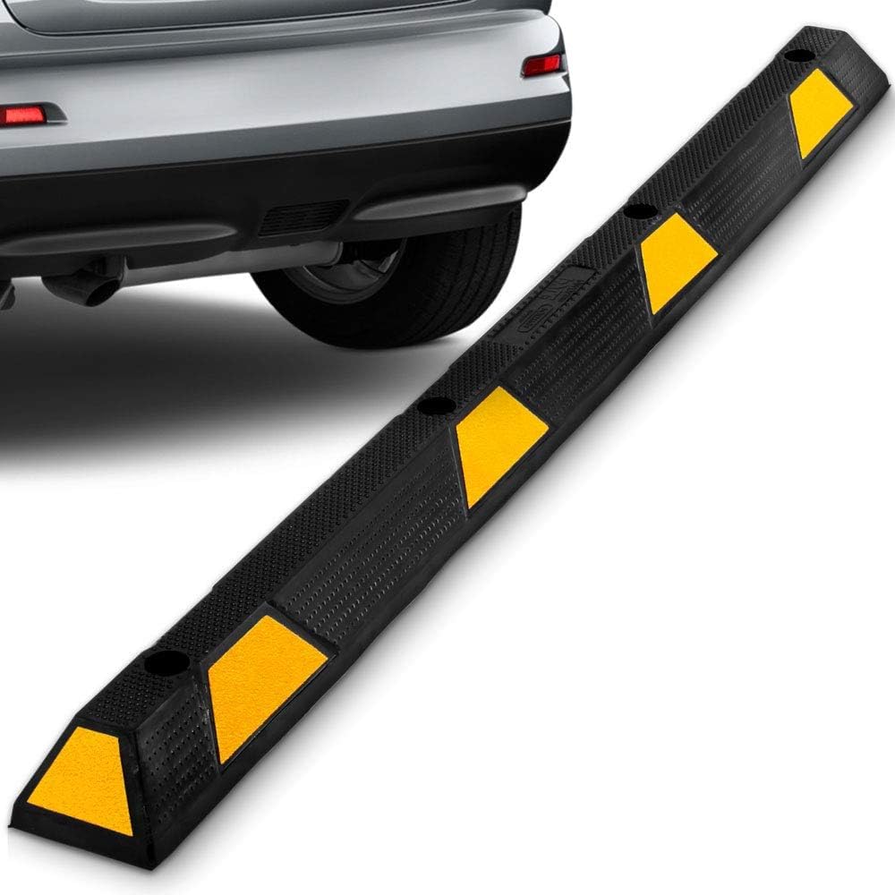 PYLE Topes de Piso de Garaje para vehículos, 72”, Extra Ancho, Seguridad, Goma Resistente para estacionamiento, Garaje, Ideal para Autos, Vans, Camiones