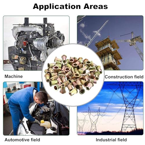 LCOUACEO Nietmuttern M8 Blindnietmuttern, 120 Stück Flachkopf Gewindehülsen Einschraubmutter, Kohlenstoffstahl Farbzink Einnietmuttern M8 Senkkopf für Metall Kunststoff (14mm x 18mm)