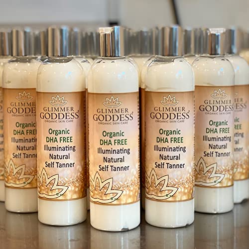 Image of Glimmer Goddess Organic DHA-Free Self Tanning Lotion - Natural Sunless Tanner with Erythrulose, Aloe Vera, Shea & Cocoa Butter - Vegan & Cruelty Free Moisturizing Bronzing Lotion