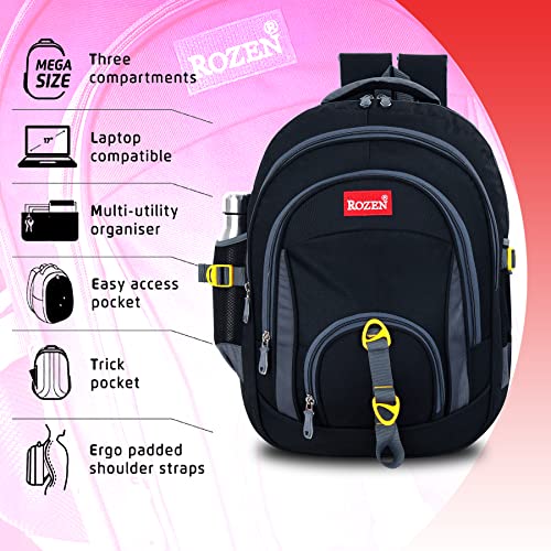 Image of ROZEN LARGE 50 LITERS COMBO SCHOOL & Lunch bag for Class 5-12 Large Multipurpose Backpack for Students, Water Resistant, Unisex Design, Stylish & Durable