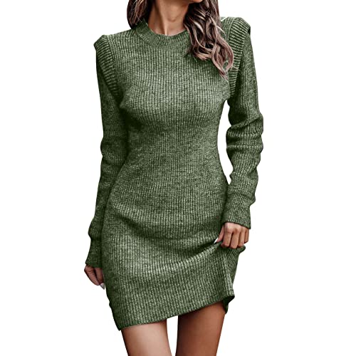 Strickkleid Damen, Strickkleid Damen Winter Rundhals Streifen Kurz Pullover Kleid Bodycon Minikleid Langarm Slim Fit Pulloverkleid Winter Casual Pulli...