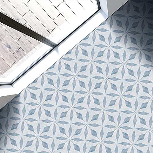 12 Pcs Peal And Stick Frosted Vinyl Wall Tile Transfer Backsplash Sticker, Self-Adhesive Floor Sticker For Kitchen Bathroom, Blue Geometry, 6X6Inch (15X15Cm) #TOP1