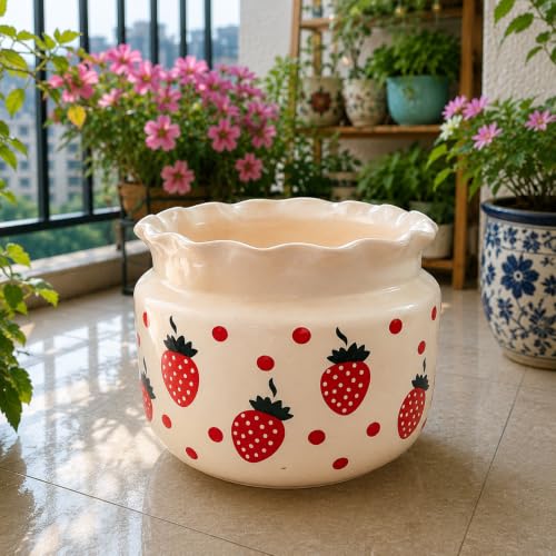 Image of Niyara Ceramic planters pots for Indoor Outdoor Home, Garden Office Decor Balcony Planters Gamla Flower Size Small 6 inches (Strawberry Jaipuri Print)