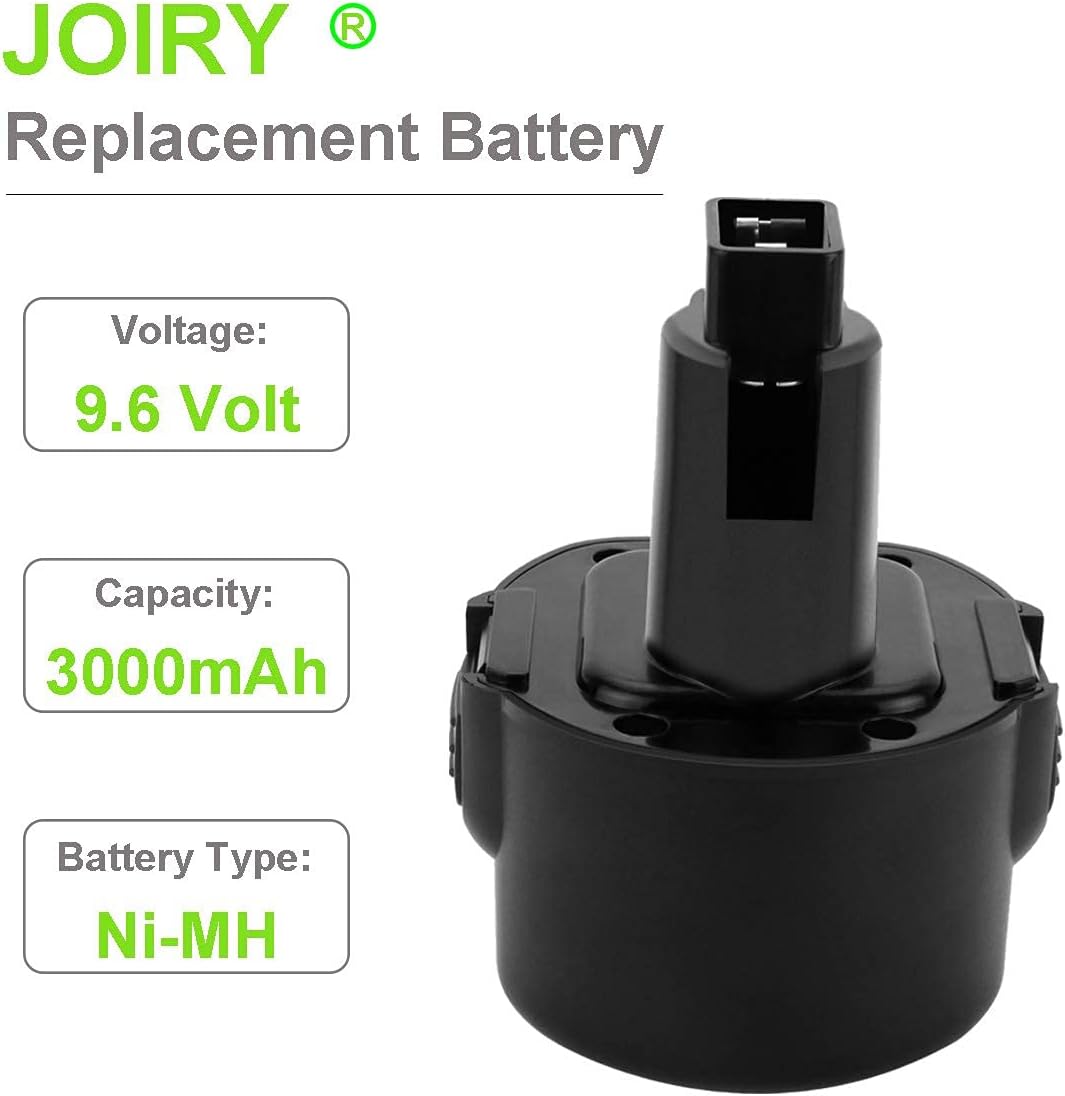 Joiry 2-Pack 9.6V 3000mAh Replacement Ni-MH Battery with Higher Safety & Longer Runtime - Compatible with Dewalt DE9061 DE9062 DW9061 DW9062 DE9036 DW911 DW921 DW9614 DW050 DW926K-2